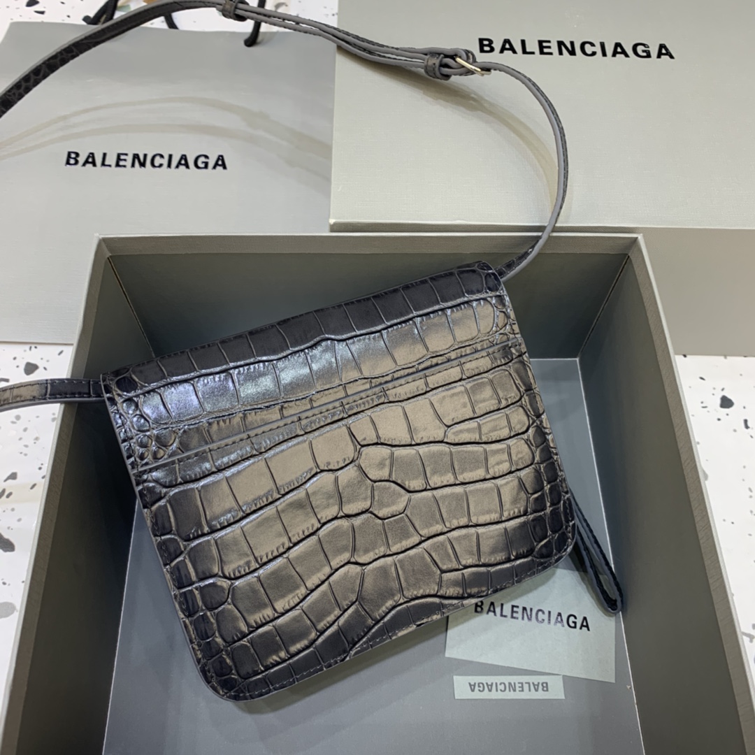 Balenciaga Small Woc Crocodile Embossed Shoulder Bag Black/Silver